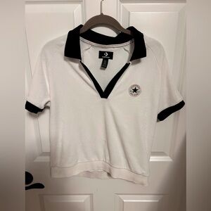 Converse, Terrycloth tennis shirt, M, quarter collar and navy stripes. Cool.